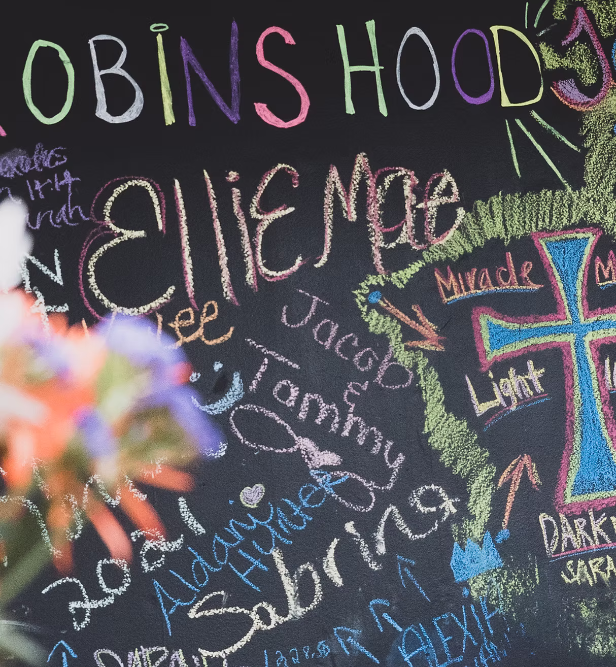 LifeSource chalk wall with residents' names